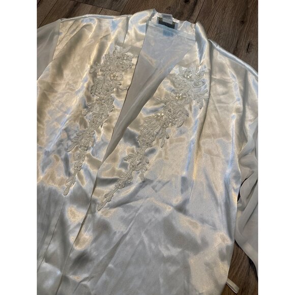 VTG Alexandra Nicole Ivory Satin Beaded Robe Embroidered Front Sheer Sleeves Sma - Picture 2 of 5